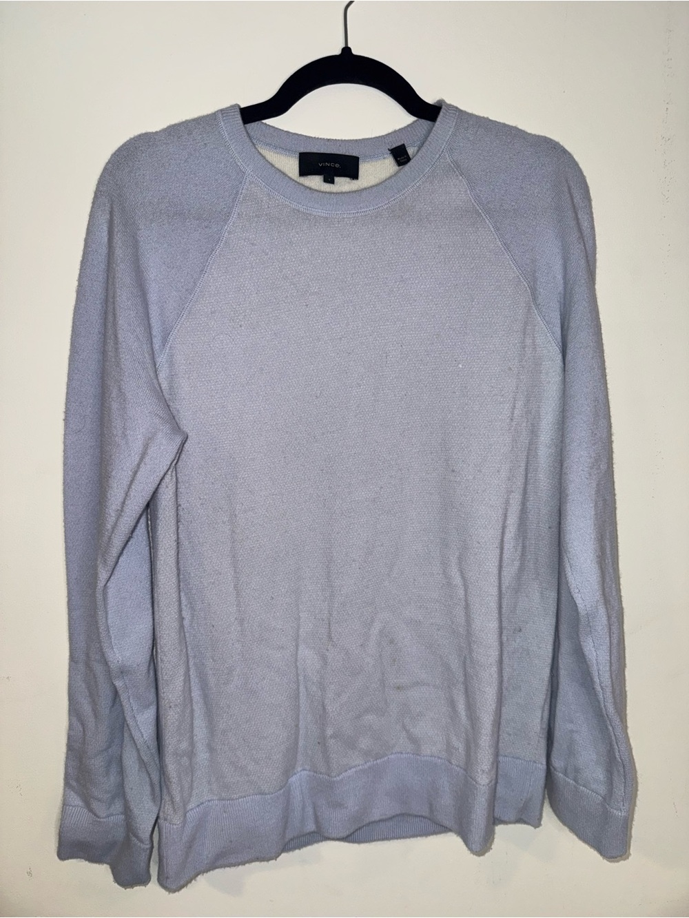 Vince Men’s S 100% Cashmere Light Blue Raglan Crewneck Sweater